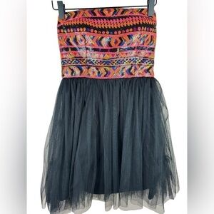 Minuet women’s multi color sequin black taffeta mini party cocktail dress Small